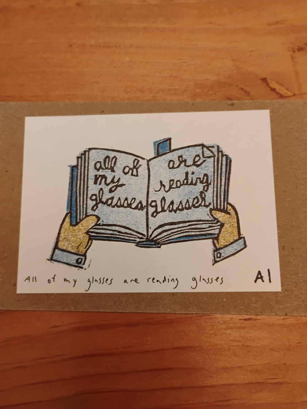 'All of My Glasses Are Reading Glasses' Mini Print - Blue & Gold